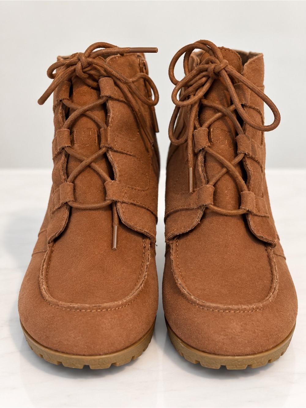 Nine West Tan Suede Lace-Up Ankle Boots